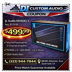 JL Audio MX600/3 3-Channel Speaker System Amplifier 1200 Watts Marine Powersports Amp 🚨 Payment Options Available 🚨 No Credit Needed 🚨 