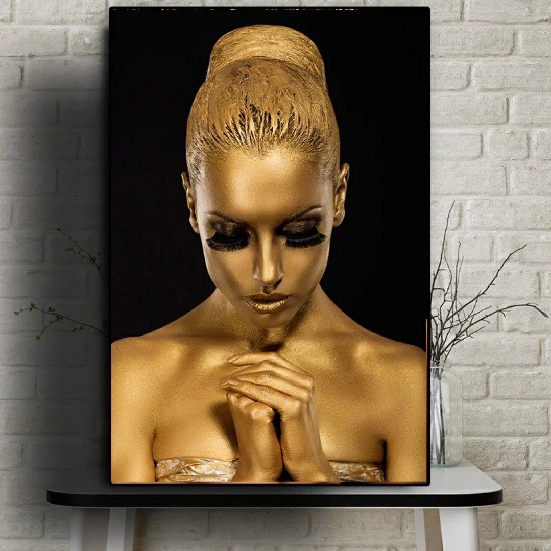 Black Gold Nude African Art Woman Oil Painting on Canvas Posters and Prints Scandinavian Cuadros Wall Picture for Living Room35 height 23 wide