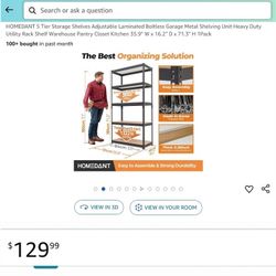 HOMEDANT 5 Tier Storage Shelves Adjustable Laminated Boltless Garage Metal Shelving Unit Heavy Duty
Utility Rack Shelf Warehouse Pantry Closet Kitchen