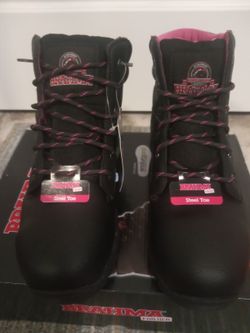 New Brahma Bevel Black Leather Pink Interior Lace Up Steel Toe Ankle Work Boots Women s Size 9 for Sale in Austin TX OfferUp