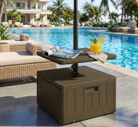 Outsunny Patio Umbrella Base with Table Tray, Heavy Duty Weighted Umbrella Stand， Wheels Handles, 176lbs，Stand Filling, Brown