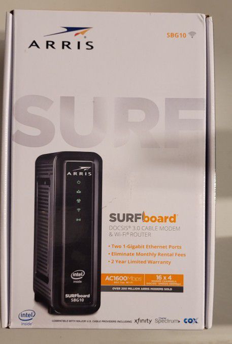 ARRIS SURFboard (16×4) DOCSIS 3.0 Cable Modem / AC1600 Dual-Band WiFi Router.