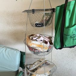 Vintage wire hanging basket 3 tier collapsible kitchen fruit storage bin home decor