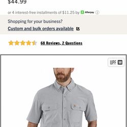 New Carhartt Shirt 2XL Short Sleeve Button Up Light Weight 