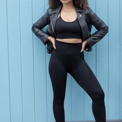 M- Women's High Waisted Tummy Control Leggings and Strappy Sports Bra