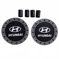 Hyundai Car Cup Holder Coasters 2PC Tire Valve Stem Caps 4PC 6 Piece Set NEW