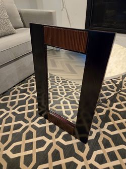 Decorative Framed Wall Mirror – Dark Wood with Ribbed Detail