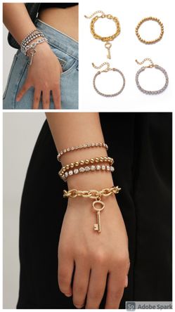 Multilayer Crystal Claw Chain Punk Style Cross Bracelet, Gold and Silver Color