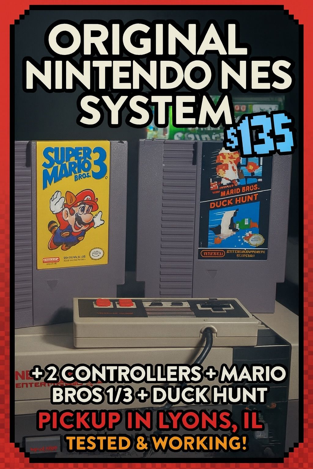 🎮 Original Nintendo NES Bundle - 2 Controllers + Super Mario Bros 1/3 + Duck Hunt 🔥