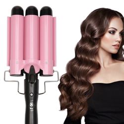 3 Barrel Curling Iron Jumbo 1.25 inch (32mm) Hair Curling Wand Crimper Instant Heating Adjustable Hair Curler with 2 Temperature Control 