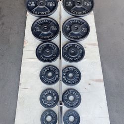 New Olympic Cast Iron Weight Plate 245lb Set + Olympic Barbell And A Pair Of LOCKJAW COLLARS; Barbell & Weight Plates Package; Home Gym Package