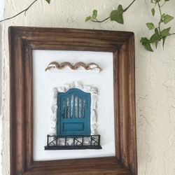 Handcrafted Spanish Style Window Wall Art Wood Frame Coastal Boho Decor 