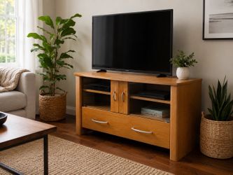 Modern TV Stand / Media Console with Glass Doors & Storage – 35” W x 23” D x 28” H