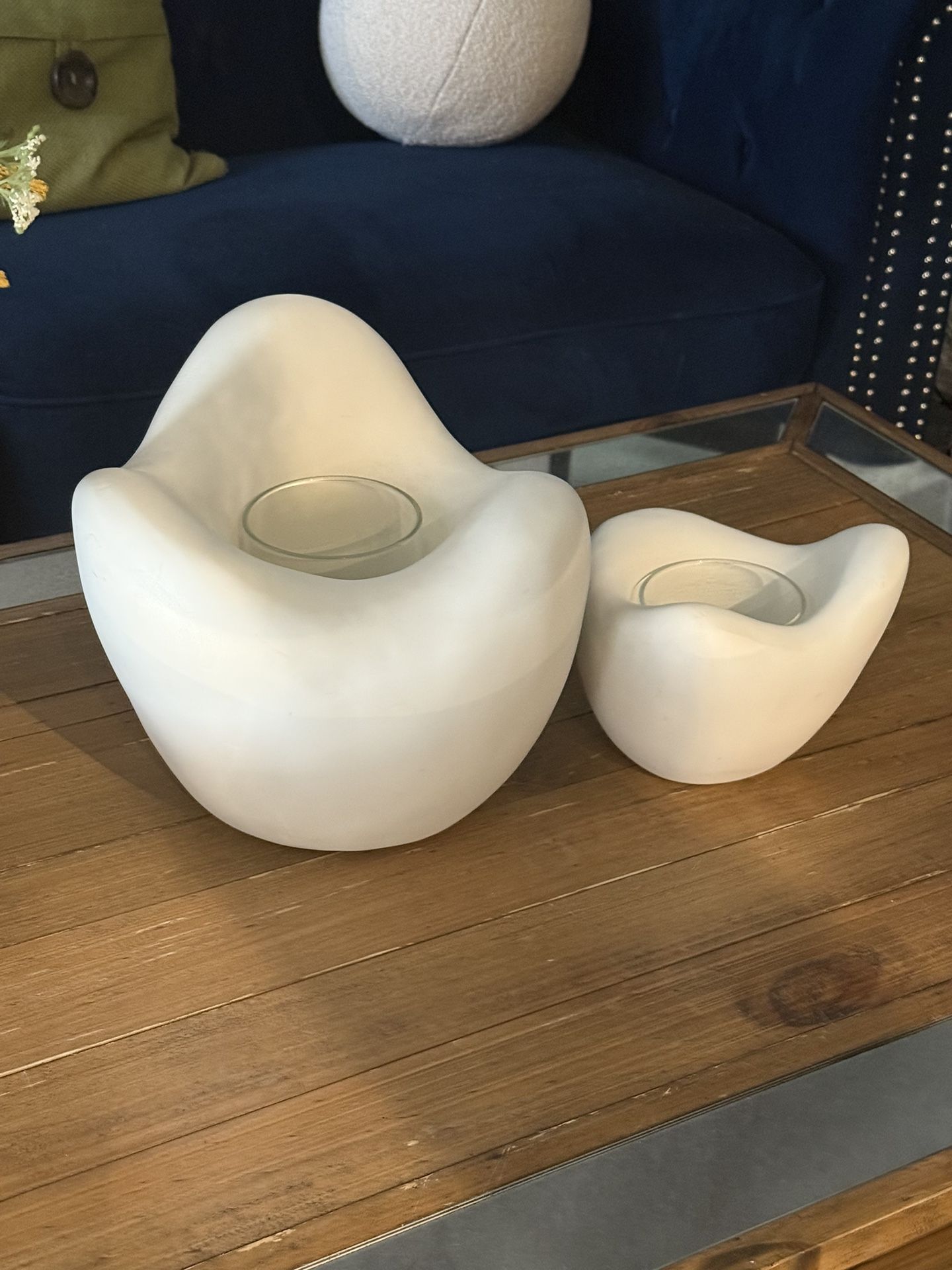 2 Modern Global Views LEMIEUX White Sculpture Cloud Candle Holders