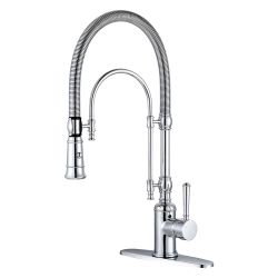 Single Handle Deck Mount Gooseneck Pull Down Sprayer Kitchen Faucet in Polished Chrome
