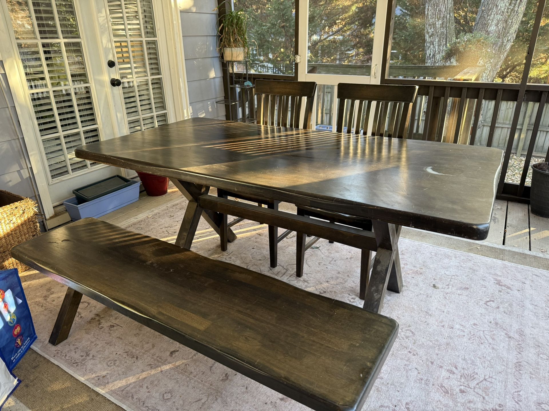 Solid Wood Table With Bench And Two Chairs