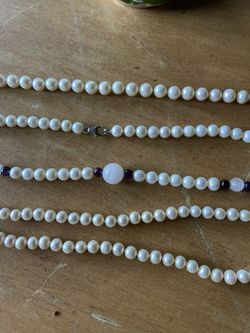 SS clasp Genuine Pearls 18”. One has Amethyst and Rose Quartz. $40 each. Rochester wa
