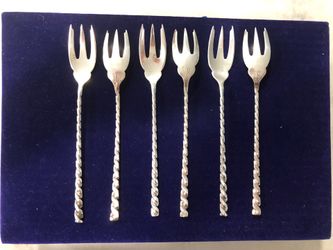 Antique Sterling Silver Twist Handle Dominick & Haff Cocktail Fork (Set Of 6)