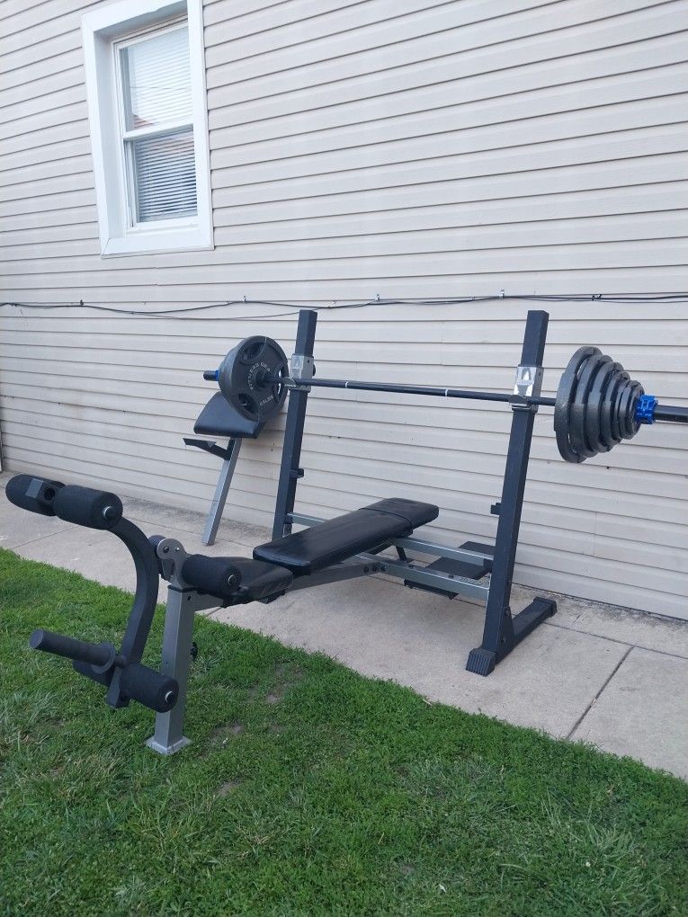 Heavy Duty Olympic Bench With Spotting Plate/7ft Bar /clamp /weight