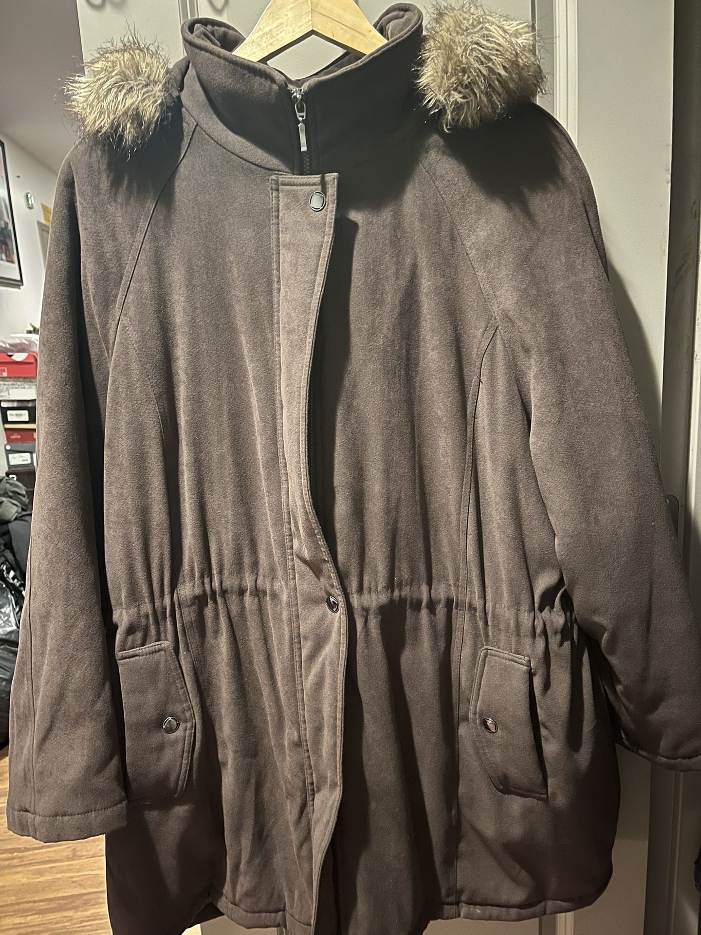 CROFT & BARROW Women's Faux-Fur Hooded Coat Brown Size 2X