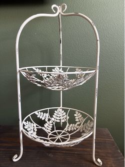 Two tier white distress basket.