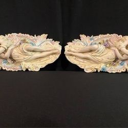 Vintage Arnart Porcelain “A Victorian Man And Female” Two Set Piece Wall Plaques