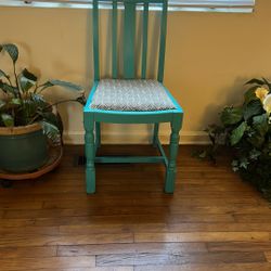 wooden chair turquoise and fabric seat