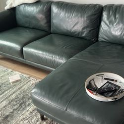 Needs To Go Asap. Genuine Green Leather Sofa 