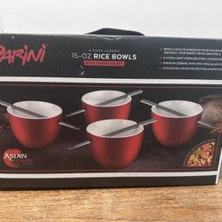 PARINI 4 piece ceramic 15oz rice bowls with chopsticks set