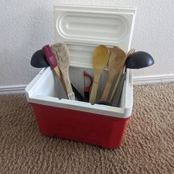 Compact Cooler w/ Misc Kitchenware