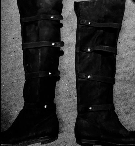 FENDI Black Suede Knee High Boots W/ Gold Pin Straps - Size 8