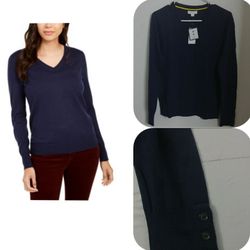 Charter Club Women's V-Neck Button-Sleeve Sweater Color intrepid blue