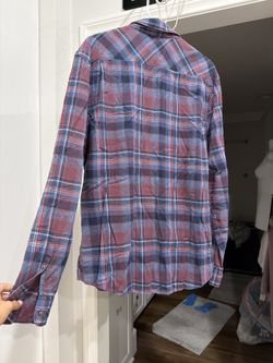 Original Penguin Flannel Shirt Men's XL Burgundy Navy Plaid Heritage Slim Fit