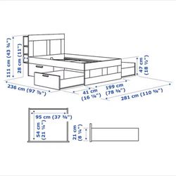 Bed frame with storage & headboard, black/Luröy, King + King Mattress