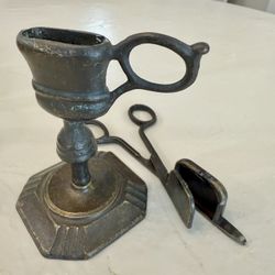Vintage bronze candle Snuffer & trimmer with holder