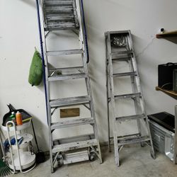 Two Ladders ,One Is A Huge Platform Painters Ladder Other Is Smaller