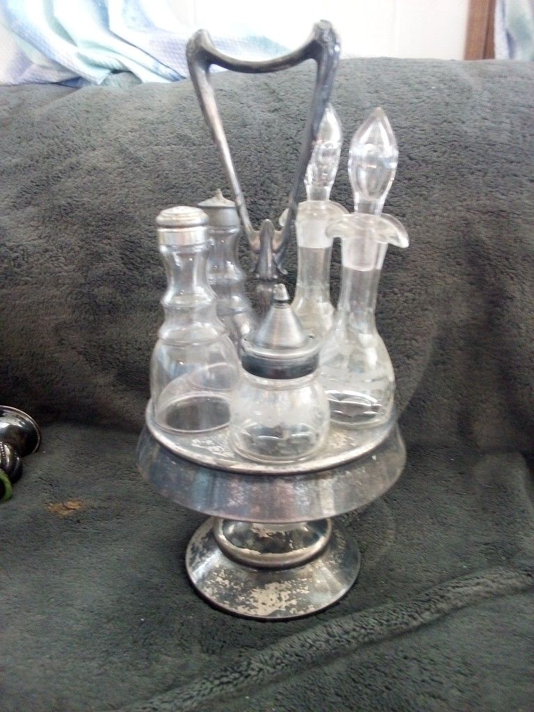 Antique Silver plate Condiment Caddy