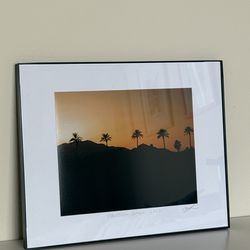 Desert Mountain Sunset with Palm Trees Framed Photo Art Print