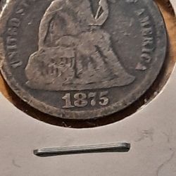 •☆1875. SEATED  LIBERTY DIME  Silver☆•