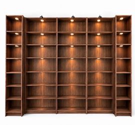 Modern 7-Shelf Wooden Library Display Cabinet with Warm LED Lights
