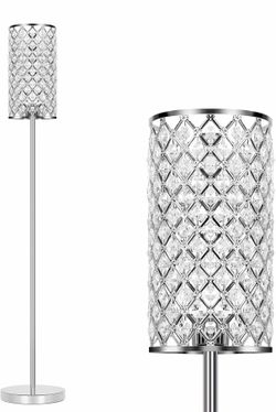 Crystal Floor Lamp, Silver Tall Pole Lamp With On/Off Foot Switch