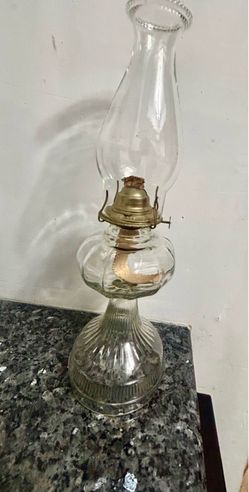 Vintage Clear Glass Oil Lamp with Brass Burner