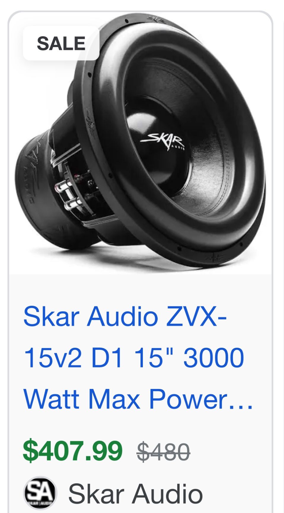 Subwoofer 15v2 D1 Skar Audio 15” 3000 Watt And Custom Box