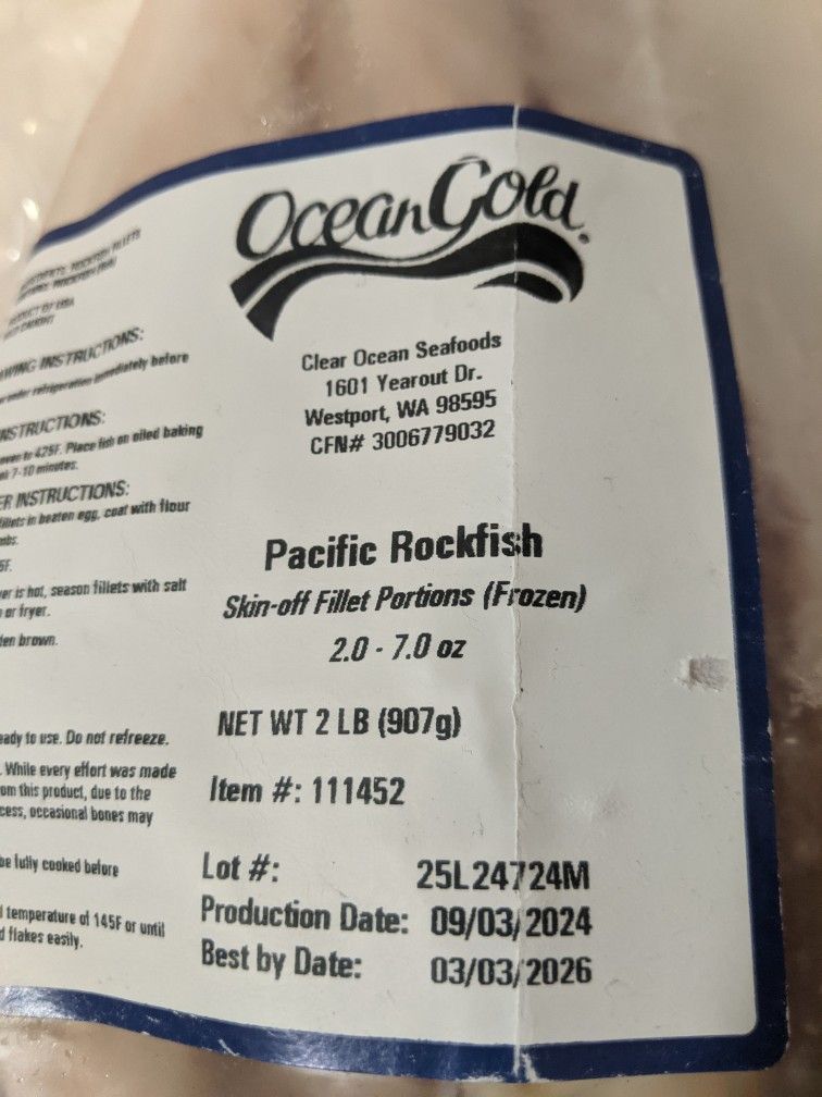 Pacific Rockfish Fillet 2 lbs 
