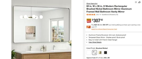Modern Rectangular Brushed Nickel Bathroom Mirror Aluminum Framed Wall Bathroom Vanity Mirror