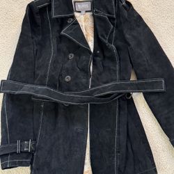Vintage Wilsons Leather Black Suede Leather Peacoat Jacket Women’s Belt Sz S