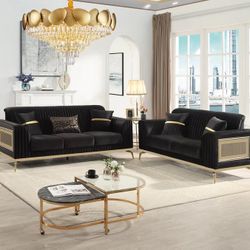Brand New Elegant Black Good Accented Sofa Loveseat 