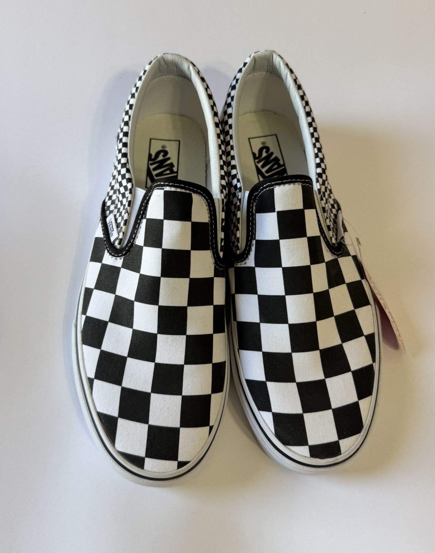 Vans Checkerboard Mens Slip On Sneakers Skate Shoes Black White Canvas Mens Size 10 New W Tags