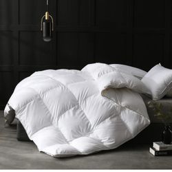 Goose Feathers Down Comforter King Size Luxurious All Seasons Duvet Insert - Ultra-Soft 750 Fill-Power Hotel Collection Comforter, 54 Oz Fluffy Medium
