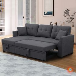 Pull Out Sleeper Sofa Bed Sectional Couch with Reversible Storage Chaise